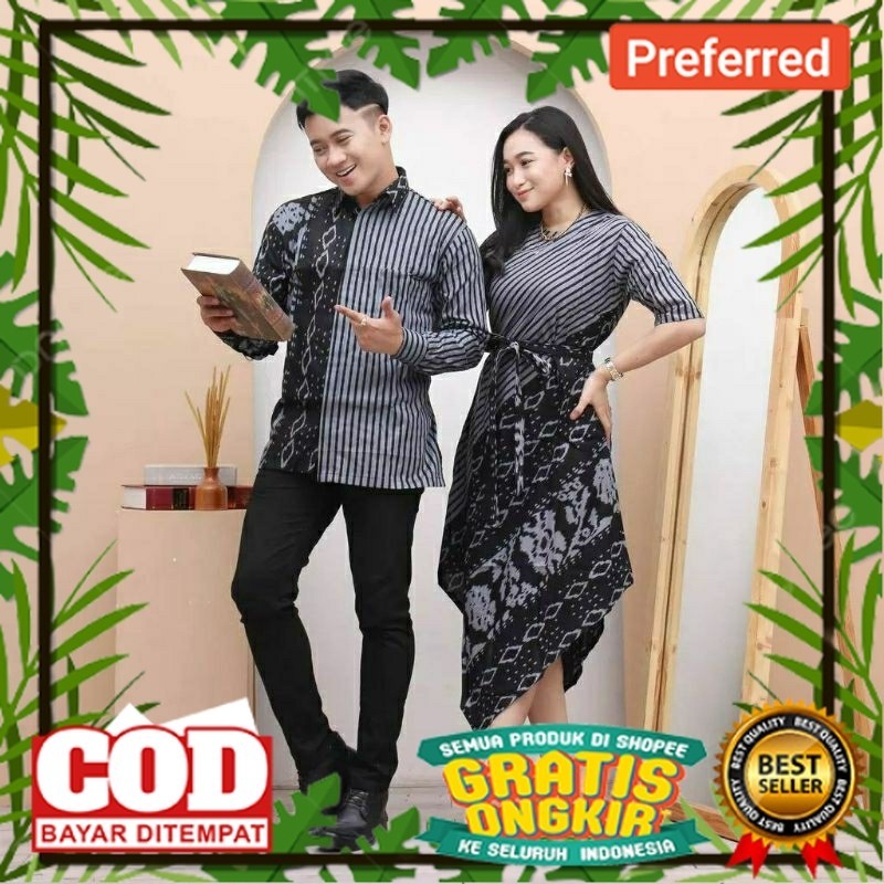 Baju Couple Batik Sarimbit Wanita Dress Lengan Pendek// BATIK MODEL BARU / BATIK NASIONAL
