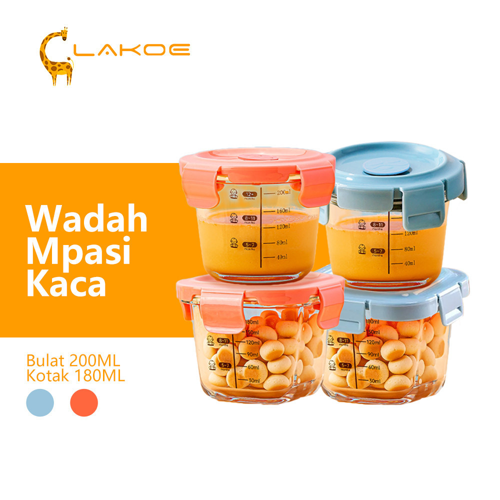 	 LAKOEINDONESIA Wadah Mpasi Kaca Baby Food Container Tempat Makan Bayi Peralatan Makan Bayi 180ML/200ML	