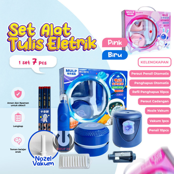 

PROMO!! -Set Alat Tulis Electric Stationery Set Elektrik Rautan - Biru