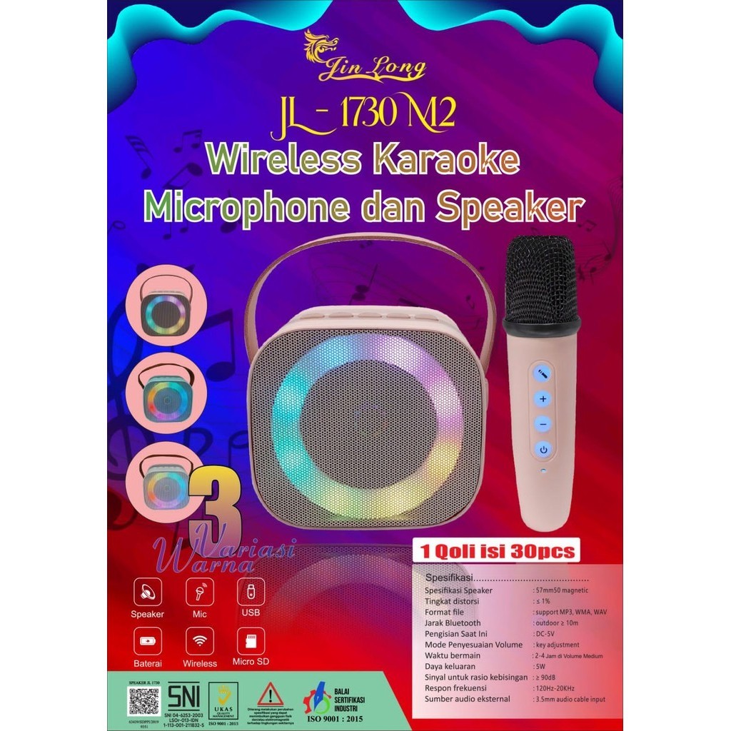 SPEAKER JINLONG JL 1730 M2 3 WATT | Speaker Bluetooth Karaoke Jinlong Jl 1730 M2 Baterai Lithium
