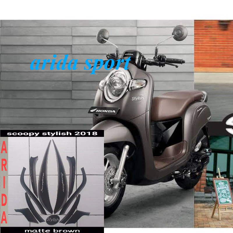 Striping stiker  honda scoopy  fi led stylish thn 2018 matte brown coklat motif striping original sc