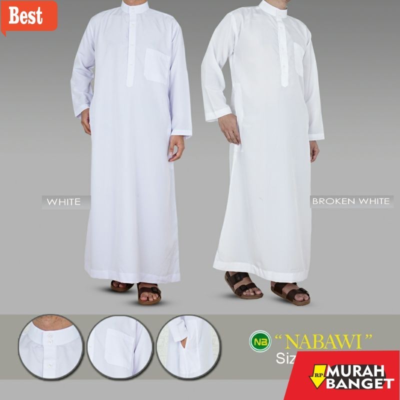 Baju timur tengah pria- Gamis Putih Polos Pria Dewasa Lengan Panjang