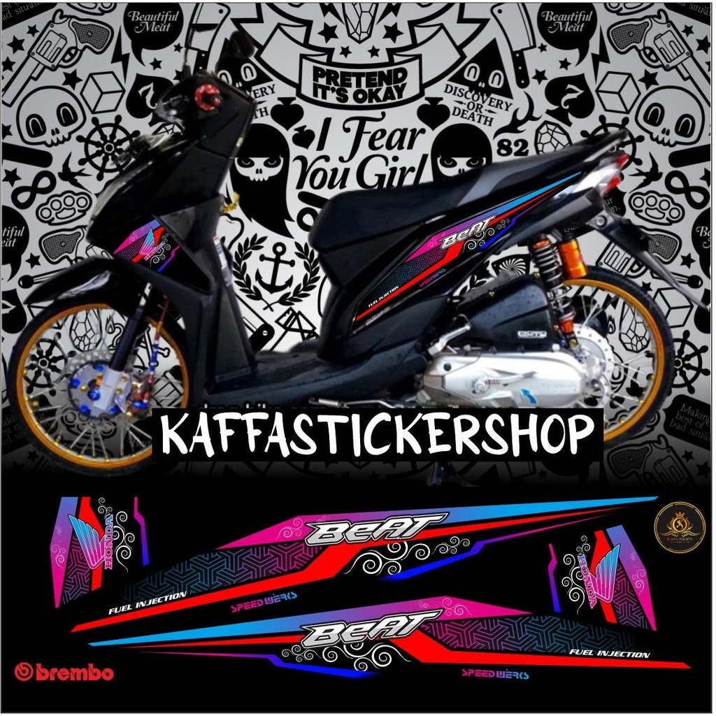 LIS VARIASI STRIPING BEAT FI INJEKSI STICKER LIST BODY MOTOR BEAT FI STIKER LIST VARIASI LIST MERAH 