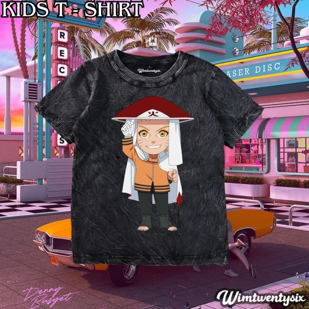 kaos uzumaki naruto hokage chibi washing vintage tee | kaos anak | baju anak