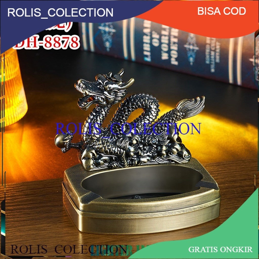 Rolis neww... Asbak Korek Api Gas Naga Dragon Dinghao DH-8878