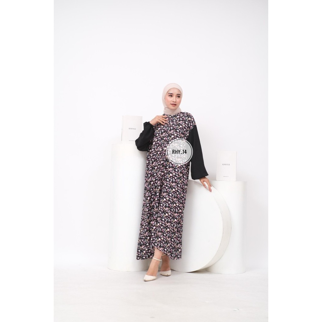 Belvina Dress Ld 120 | Gamis Rayon Motif Kombinasi Crinkle Fashionable