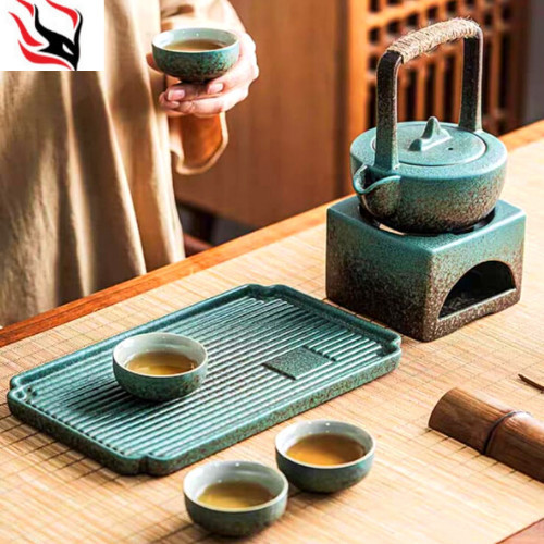Chinese Tea Pot Teko Tea Set Cangkir Teko Keramik Hijau Bonus Tray Set