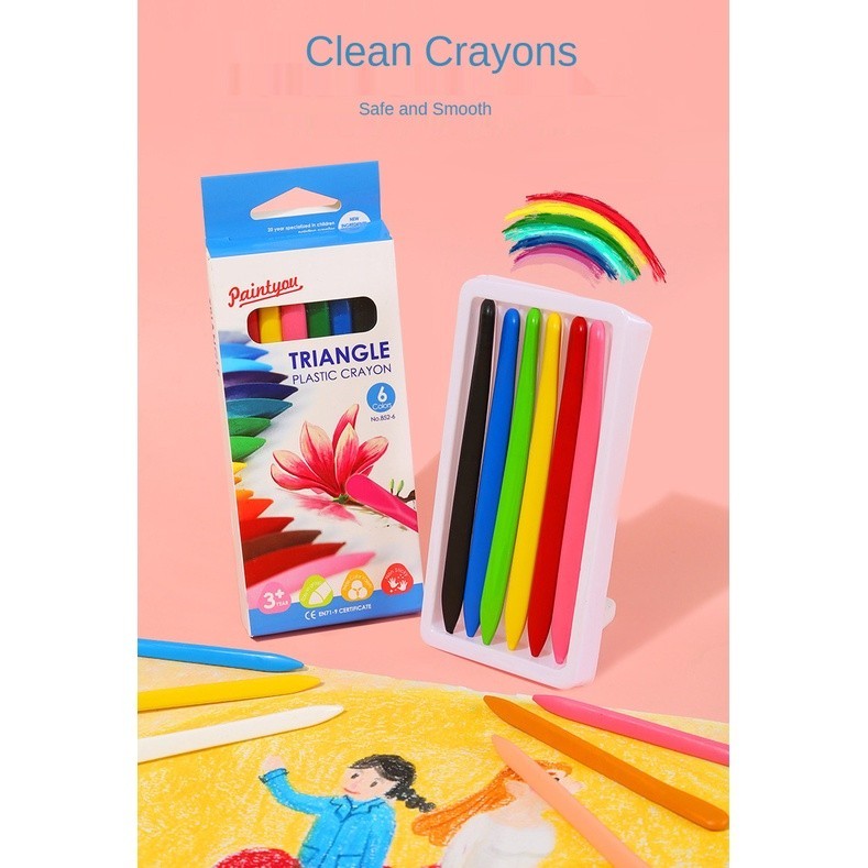 

pewarna gambar anak 6 Colors School Crayon Krayon 6 Warna Plastic Crayon Triangle bukan pensil warna tapi krayon