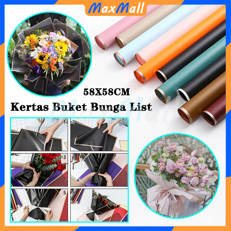 

20 Lembar Kertas Buket Snack 58X58CM Flower Wrapping Gold Line Color Cellophane Cellophane Florist goldline Flower Wrapping Paper Varian List Gold