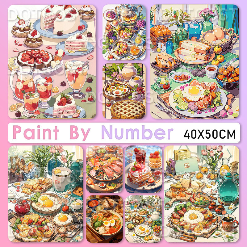 

painting by number with frame 40x50cm Seri restoran makanan Canvas dengan Frame / Kanvas Tanpa Frame) DIY Painting Kit Gift Hadiah/lukisan kanvas barang diy aesthetic /melukis kanvas by number /293