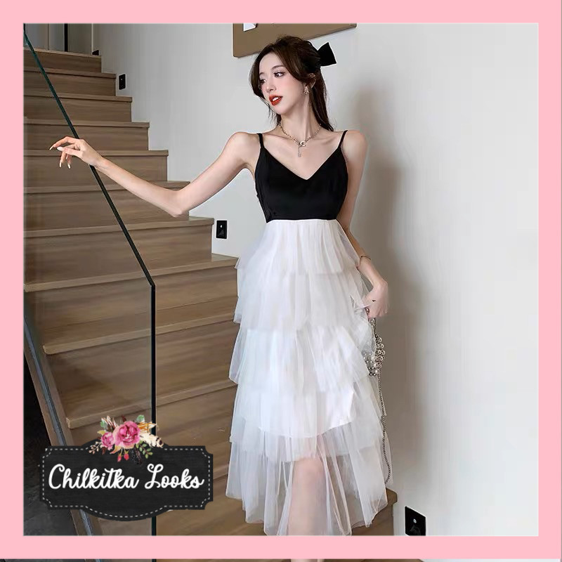 CHILKITKA LOOKS KOREAN FASHION DRESS TULLE  GAUN BEACH WEAR WANITA MIDI MX587