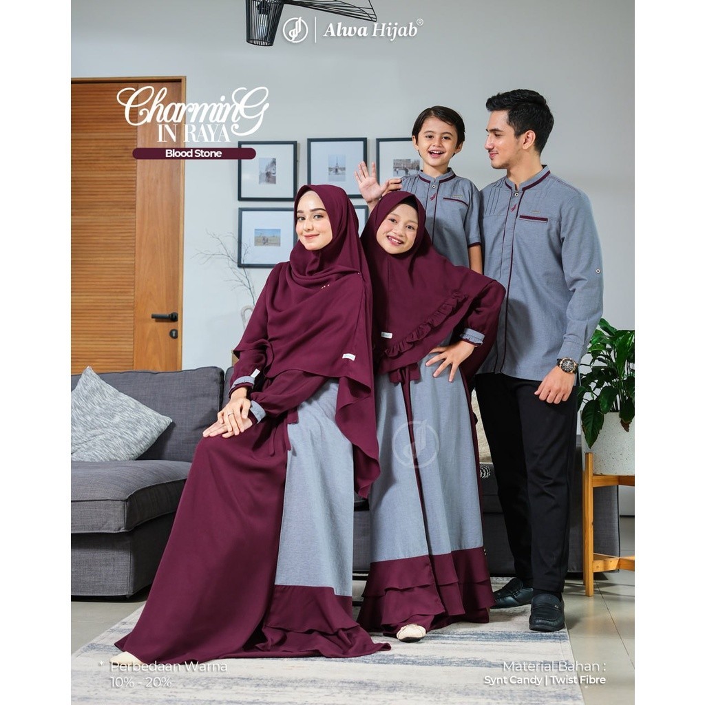 BAJU LEBARAN COUPLE KELUARGA SARIMBIT MURAH PREMIUM / ALWA HIJAB SARIMBIT CHARMING IN RAYA BLOOD STO