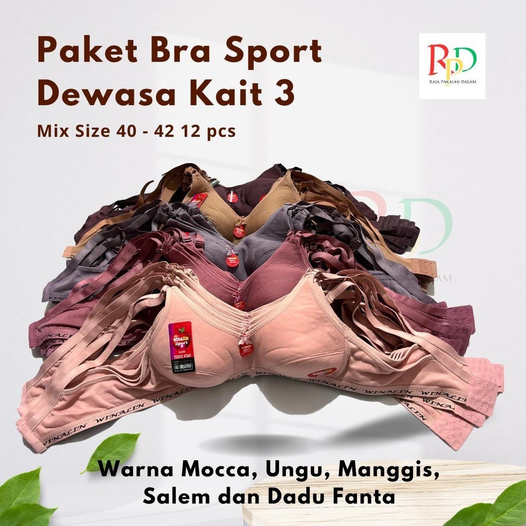 ( 1 Lusin ) Paket Bra Dewasa Winalin/DNunderwear Kait 2x3 Wanita Bh
