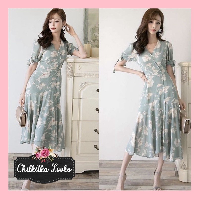 CHILKITKA LOOKS KOREAN FASHION Daisy Dress Floral Korean Summer Beach Sweet Holiday Sexy Slit V Neck