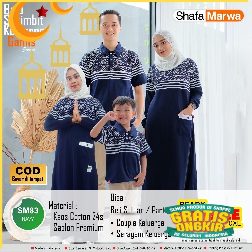 ShafaMarwa Baju Couple Keluarga Muslim Sarimbit Family Ayah Bunda Gamis Anak Bahan Kaos Katun Combed
