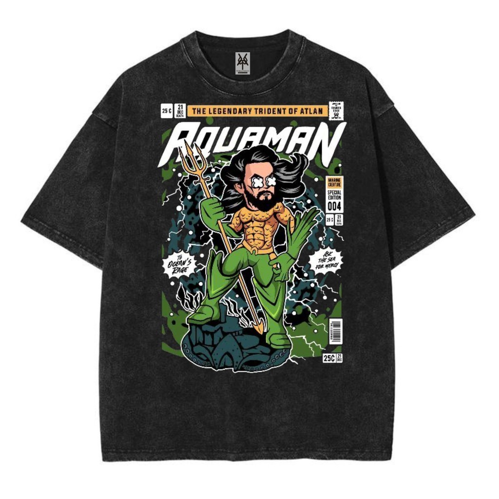Kaos oversize aquaman trident of atlan washed washing vintage tee