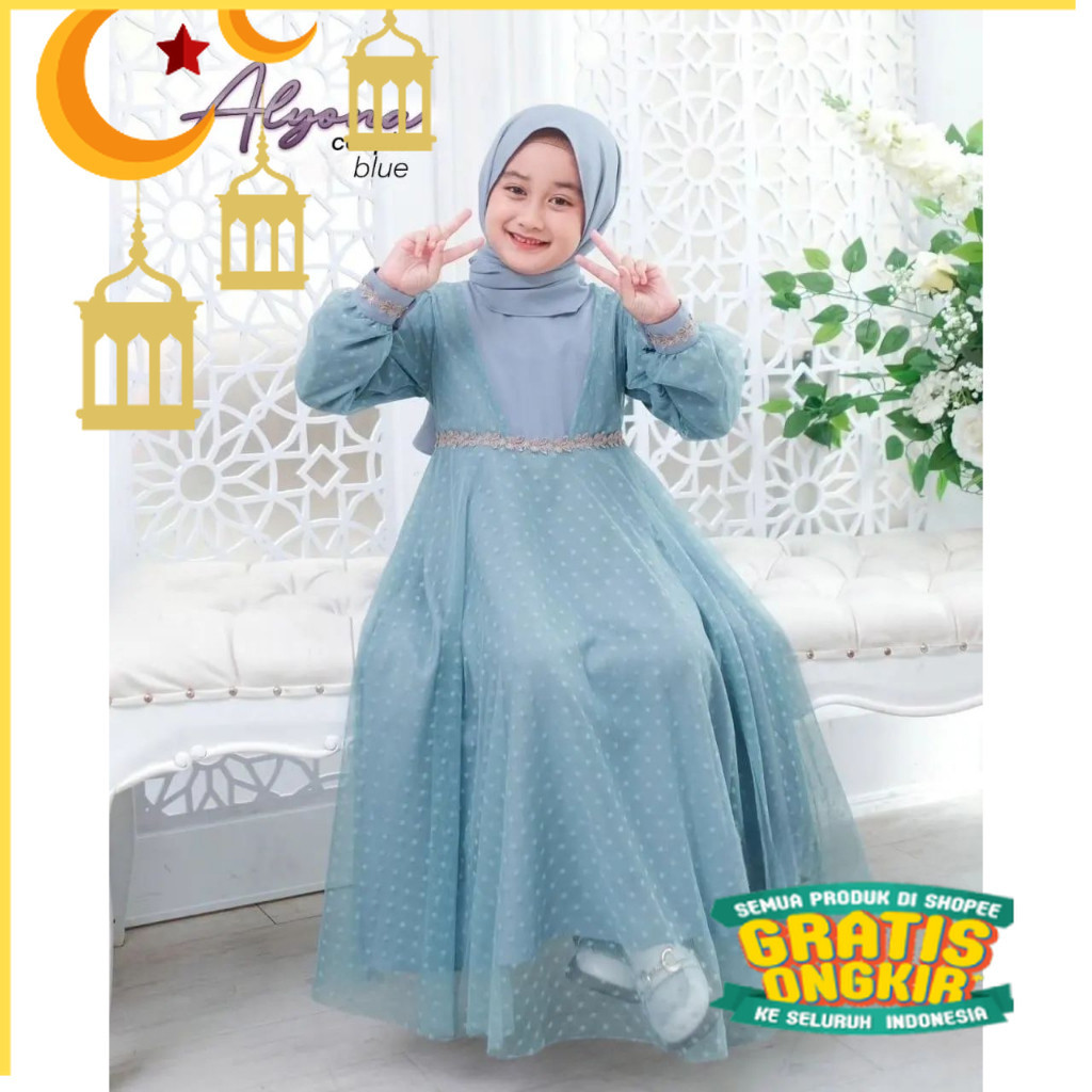 Gamis Pesta Anak Umur 7 sampai 10 Tahun Alyona Dress Gamis Anak Perempuan Bahan Shakila Mix Brukat T