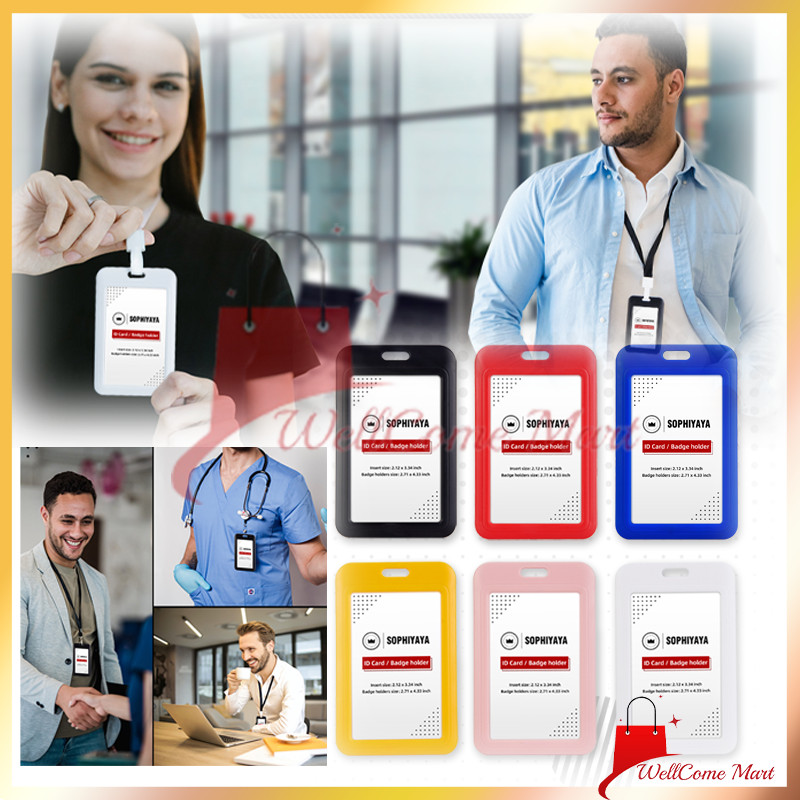 

2 Sisi Nilon + Tali / Nametag / Id Card / Name Tag ID CARD Holder Nilon + Tali / Plastik Vertical Lanyard Potrait Motif Polos Warna Warni