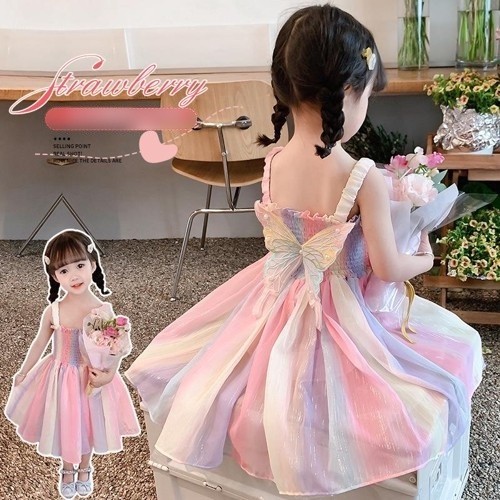 DRESS RAINBOW EBV Baju Dress Anak Perempuan Import dress kupu anak