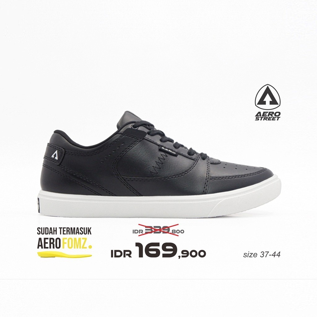 Aerostreet 37-44 Hoops Low Putih Hitam Hitam - Sepatu Sneaker Sport