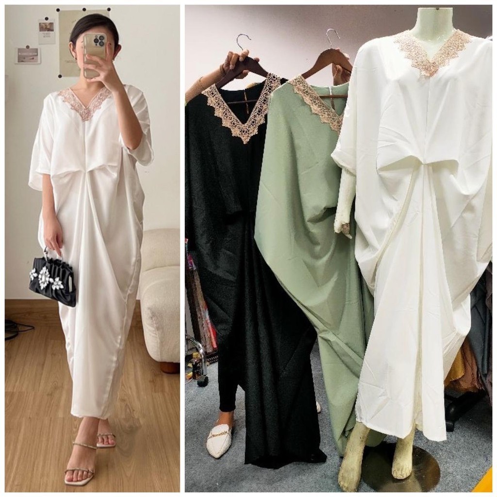 KAFTAN PUTIH HITAM KYOTO PREMIUM SILK IMPORT