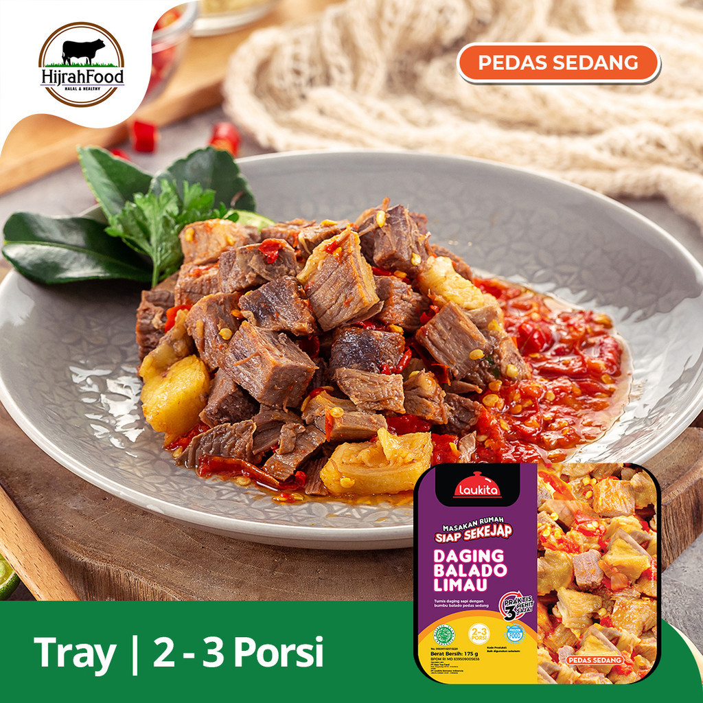 

Laukita Tray Daging Balado Limau Pedas Sedang Siap Saji Frozen Food Halal 175 gram