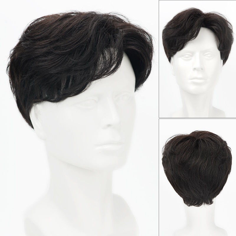 Wig pria rambut pendek tampan titik tengah poni lembut wig mengatur gaya rambut siswa pria kepala pe
