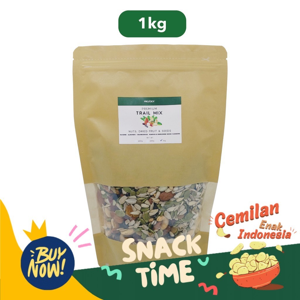 

Special Diskon Prodex Trail Mix 1kg - Kacang, Biji-Bijian, Buah Kering - Dried Food, Snack, Healthy, Diet, Cemilan