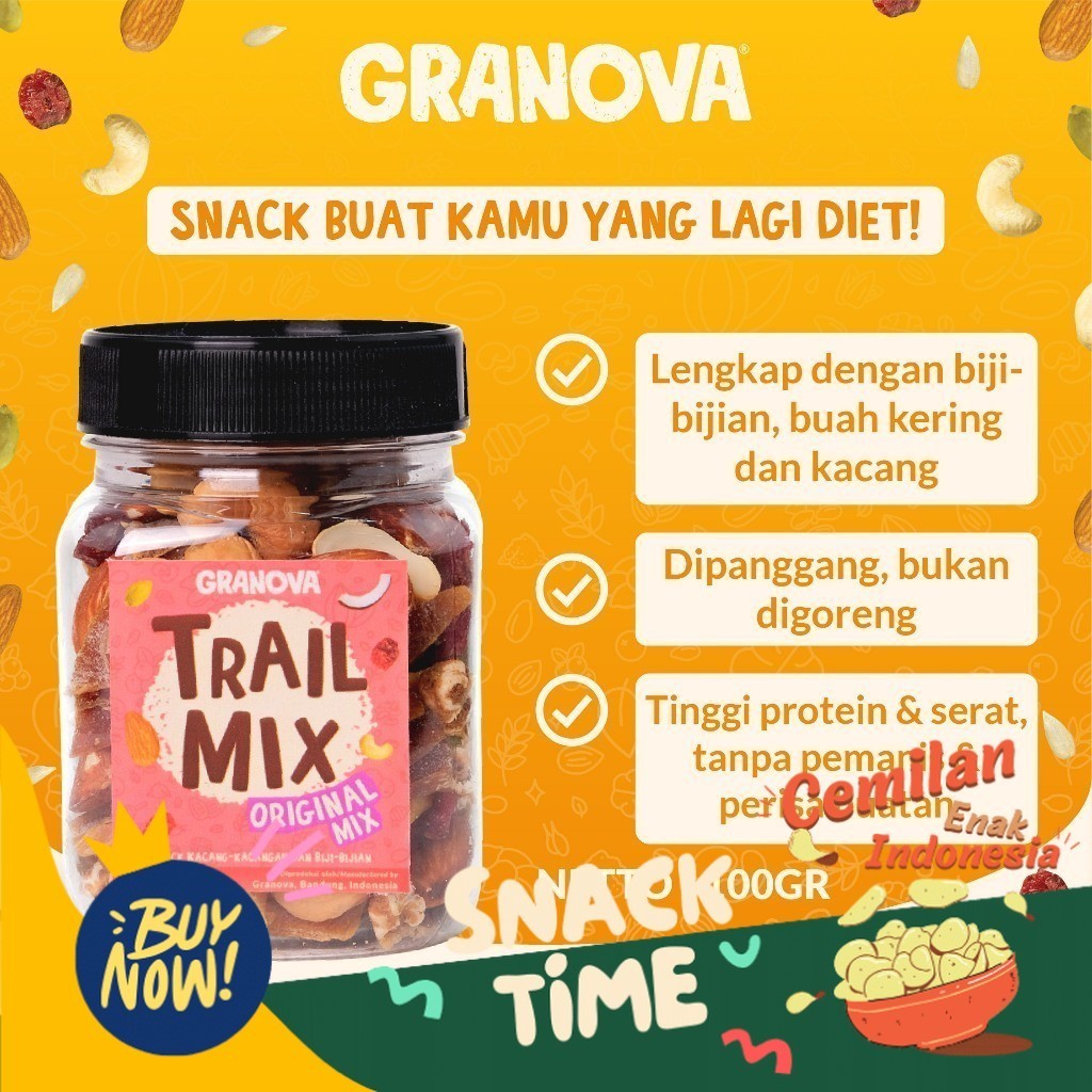 

Special Diskon Granova - Trail Mix / Cemilan Kacang Panggang, Biji-Bijian, Buah Kering 180gr