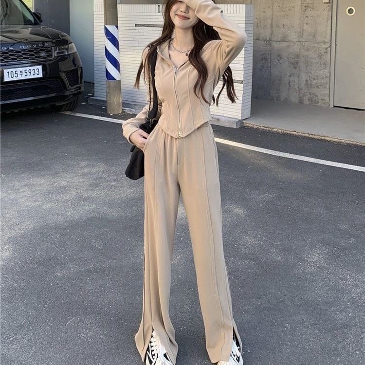 Korean version short hoodie sports two-piece set for women