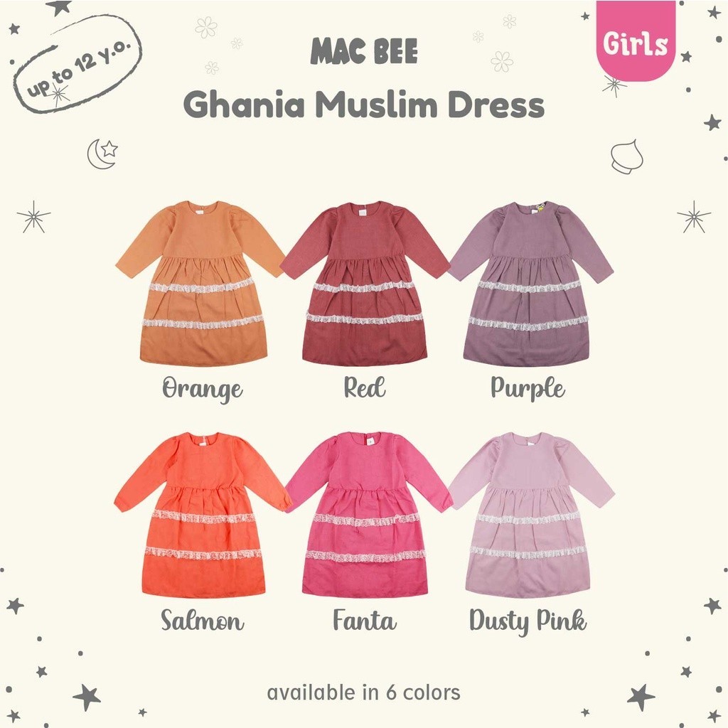gamis terbaru- MacBee Baju Anak Perempuan Gamis Muslim Collection Ghania Usia 2-12 tahun