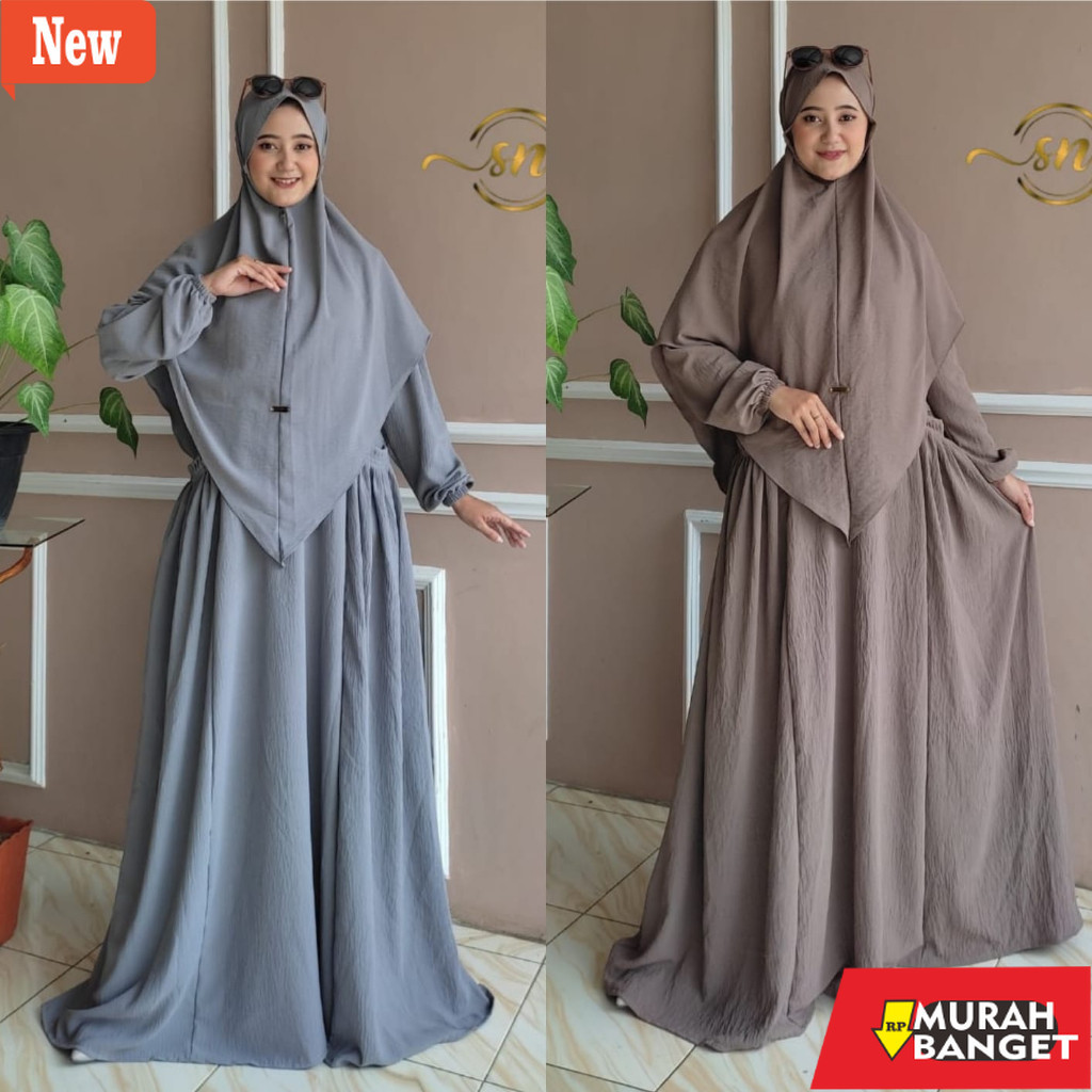 Gamis yang terbaru- Baju Gamis Jumbo Sahira Syar'i Hijab Bergo Terbaru Kekinian Crinkel Airflow L XL