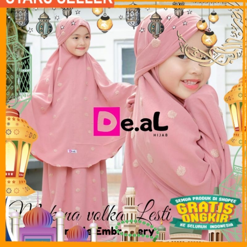 Mukena Anak Lesti Volka Original Deal Hijab/ Pink Dusty Fanta Merah muda