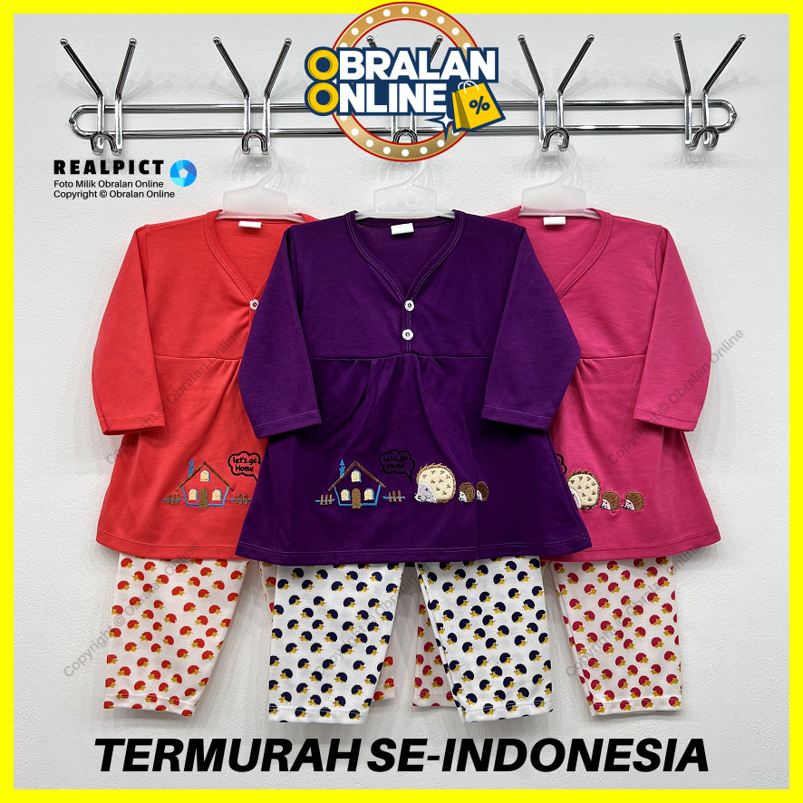 [SPY-RF129] OBRALAN ONLINE, Setelan Baju Bayi 3 - 18 Bulan, RED FOREST Landak Bordir, Kaos Piyama Po
