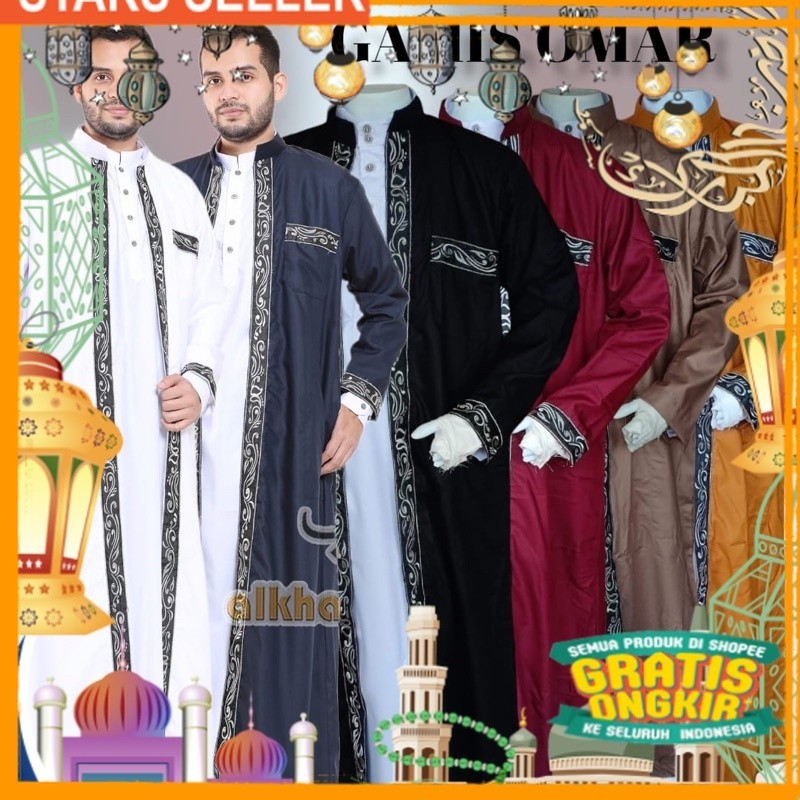 ALKHATIB GAMIS OMAR LUARAN PRIA BORDIR SERI WARNA DEWASA DAN ANAK/ Pink Dusty Fanta Merah muda