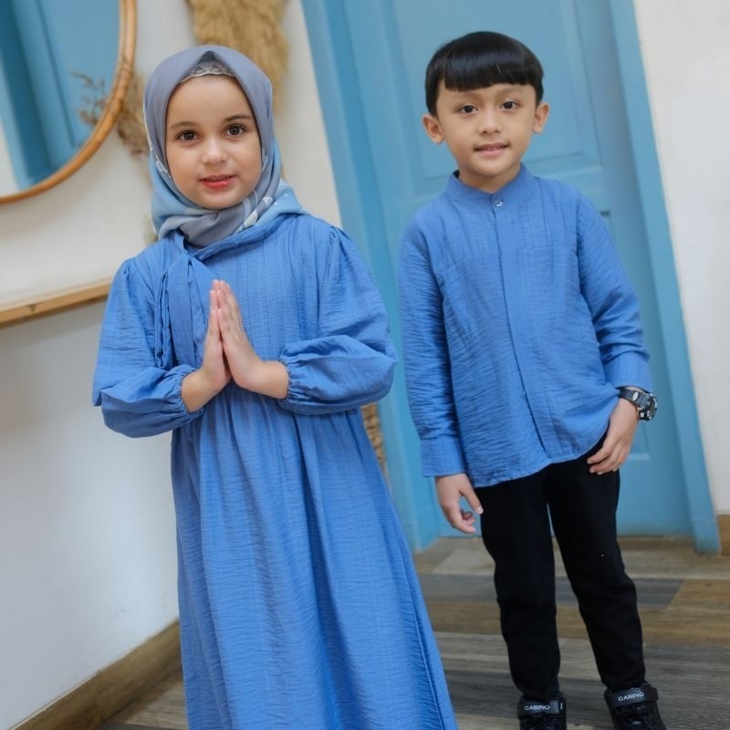 KT64NC Adam Hawa Family Couple Sarimbit Gamis Koko Ayah Ibu Anak Bayi Denim Blue