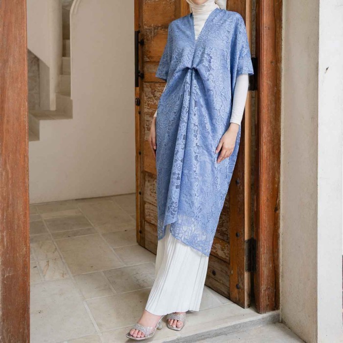 This Is April - Eid Kamelia Kaftan Lebaran White, Blue & Pink - Blue