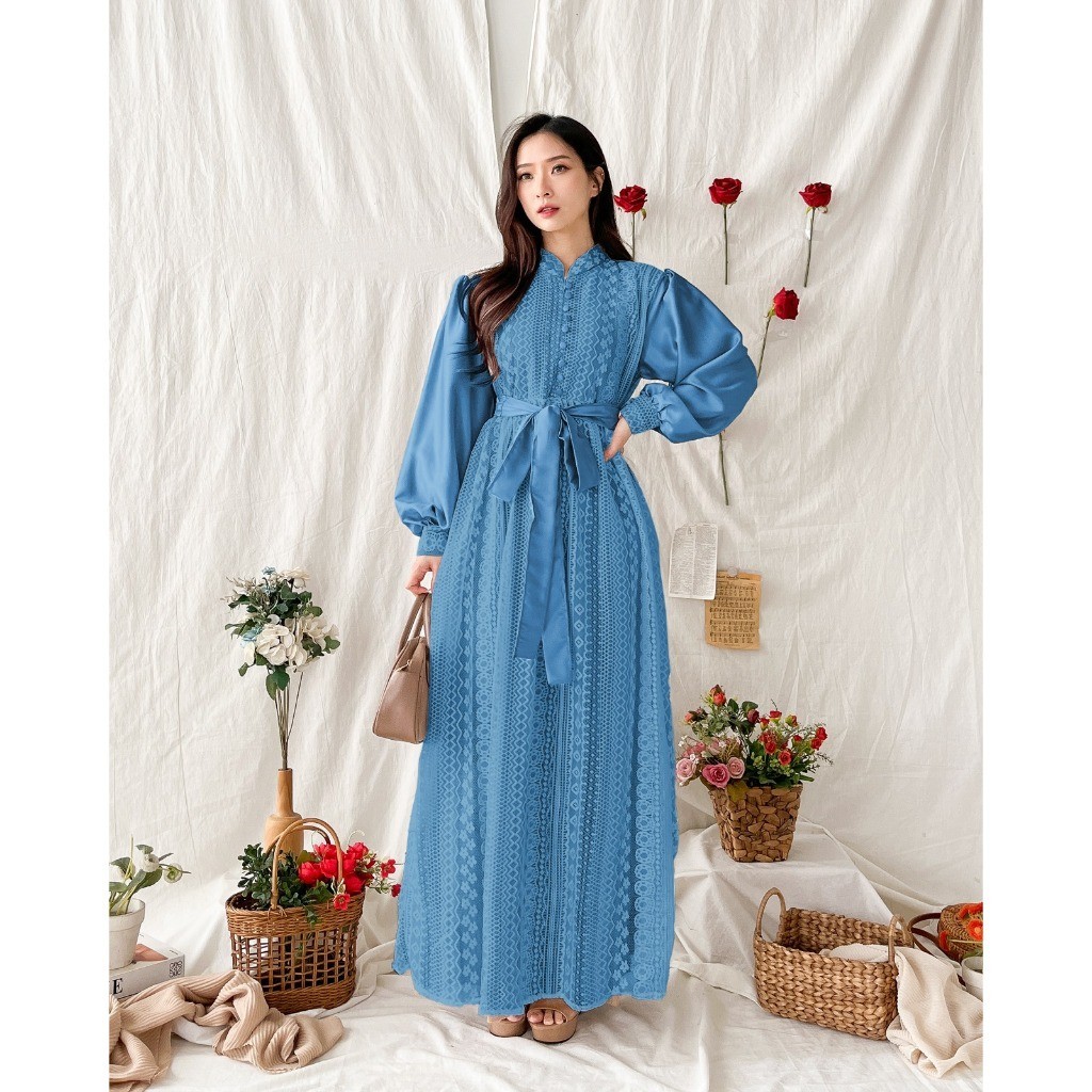 Maxy Fenita MS Fashion Pakaian Wanita Dress Gamis Maxy Bahan Brukat Malika Lapis Furing