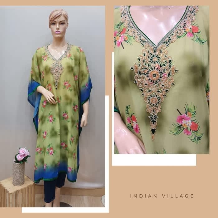 mix Kaftan Embroidry Digital Short Print India Wanita / Kaftan India