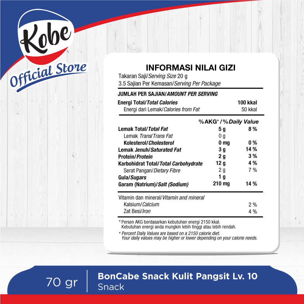 Kobe Snack BonCabe Kulit Pangsit Level 10 70gr - KEMASAN BESAR