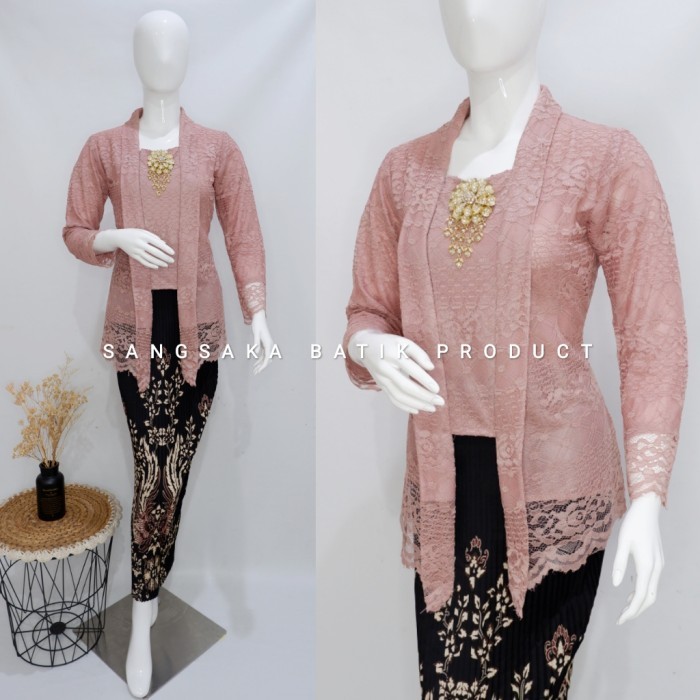 

Setelan Kebaya Kutu Baru Modern Lengan Panjang M-XXL - Rose gold, Atasan -XXL