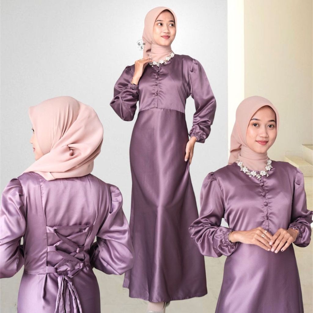 GAMIS WANITA UNTUK LEBARAN- ARIEL DRESS MAXI TALI GAMIS KONDANGAN ATASAN WANITA SATIN PREMIUM (RPA) 
