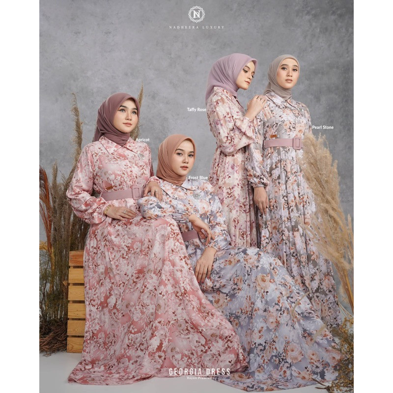 Special Price Georgia Dress Nadheera Luxury // Gamis Dengan Ikat Pinggang // Baju Gamis Terbaru // G