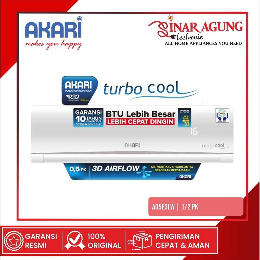 [COD] AC SPLIT AKARI A05E3LW / A-05E3LW TURBO COOL LOW WATT (1/2 PK / 360 WATT) GARANSI RESMI