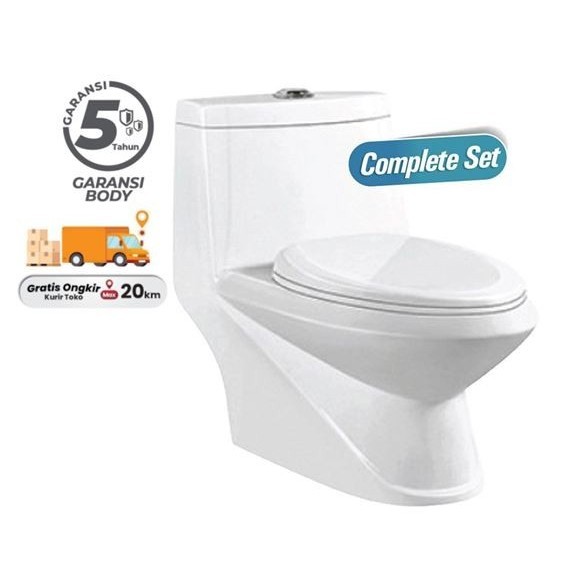 Ceramax FSA0077 Toilet WC Duduk Full Set Monoblock Putih Anti Bakteri 70 x 38 x 79 cm Jarak As 25 cm