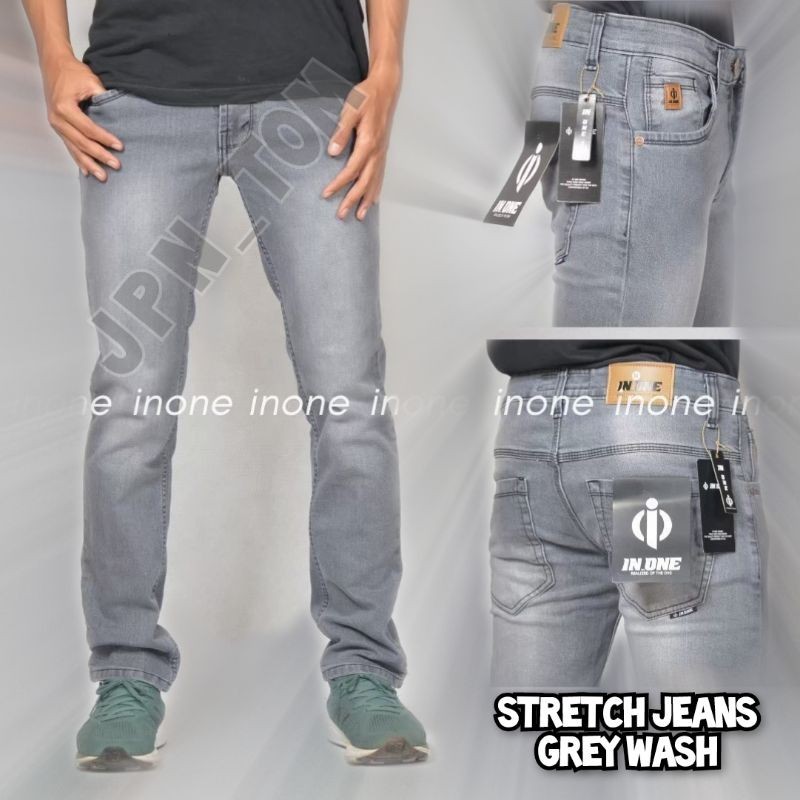 Celana denim pria- Celana Panjang Jeans Bigsize Pria Jumbo Melar Grey Wash Denim Stretch Abu Abu Was