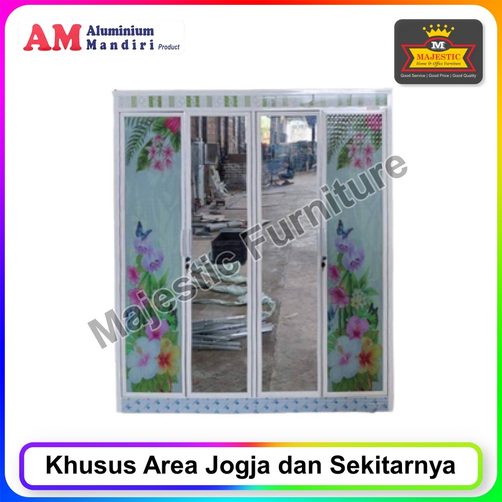 Lemari Pakaian Stainless Alumunium Mandiri Lemari Baju 4 Pintu Variasi Lukis (Jogja)