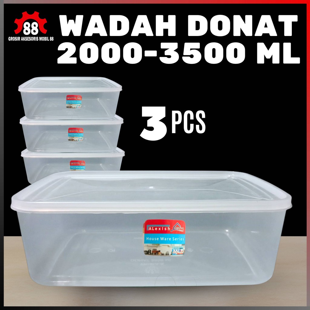 3 PCS Kotak Wadah Donat 900 1800 2000 3500 ML Tempat Kue Plastik Box Makanan Besar Food Container