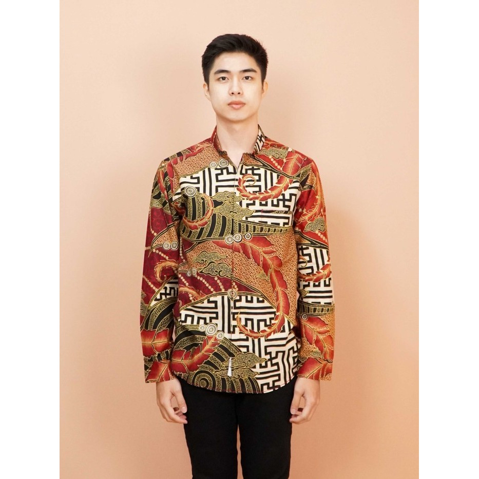 [[New Collection]]Premium Swipe Up Kemeja Batik Pria Modern Slimfit Kiiro Lengan Paanjang Kiiro - Re