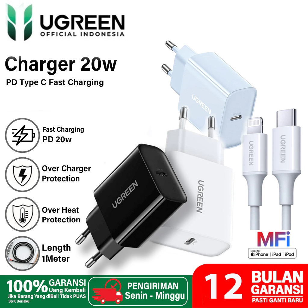 UGREEN Charger iPhone MFi Fast Charging Type C to Lightning Untuk iPhone X 11 12 13 14 Pro Max